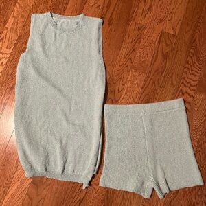 Baby Blue Knit Sleeveless Top and Shorts Set